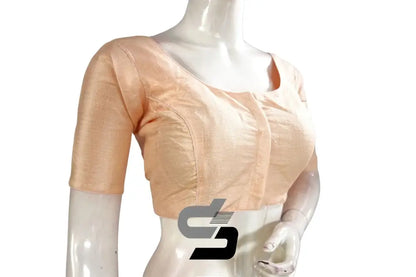 Elegant Peach Semi Silk Plain Readymade Saree Blouse - D3blouses