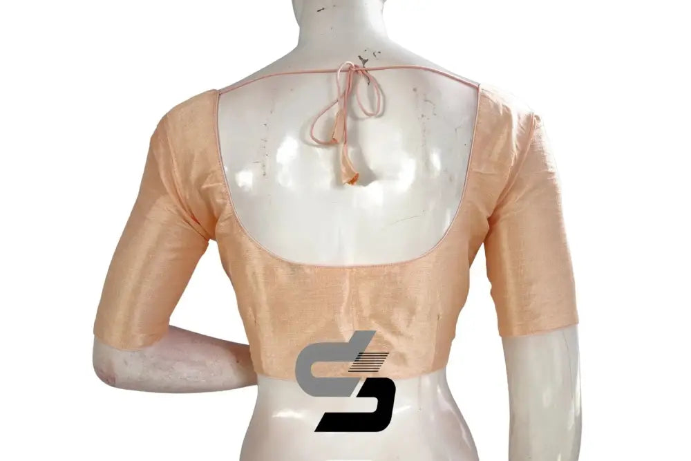 Elegant Peach Semi Silk Plain Readymade Saree Blouse - D3blouses