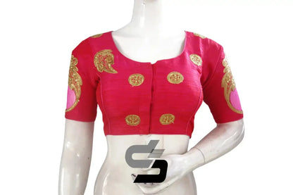 Elegant Pink High Neck Embroidered Saree Blouses/Crop Top - D3blouses