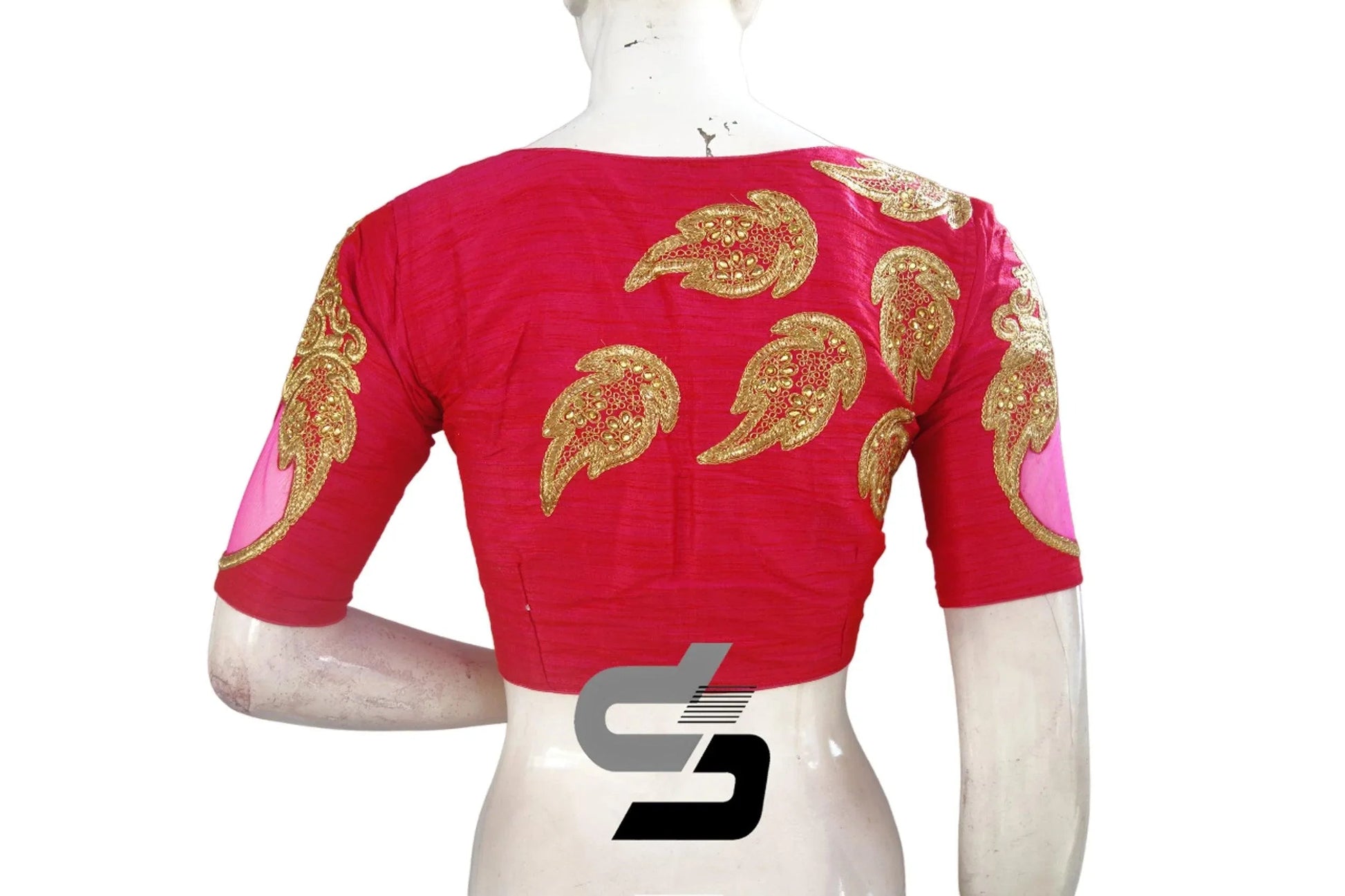 Elegant Pink High Neck Embroidered Saree Blouses/Crop Top - D3blouses