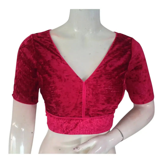 Elegant Raspberry Velvet Readymade Saree Blouse | Designer Blouse - D3blouses