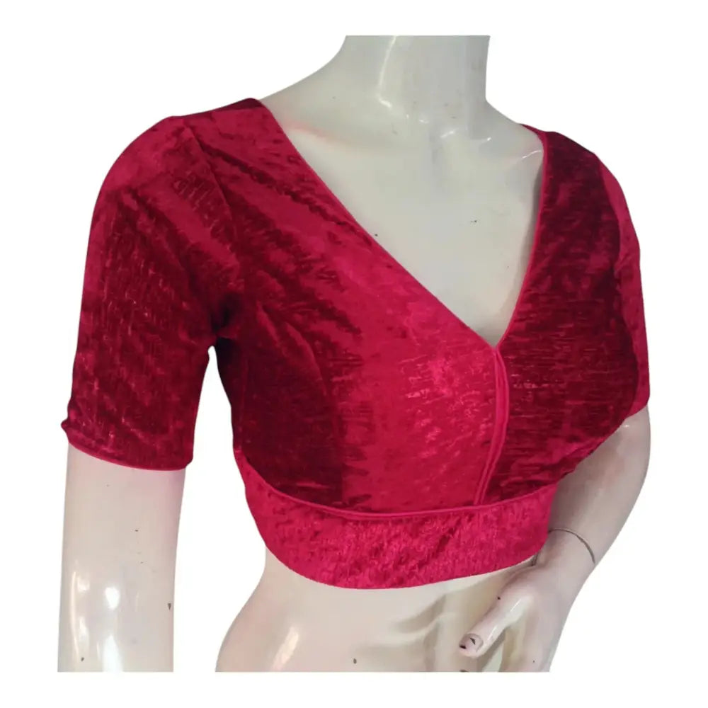 Elegant Raspberry Velvet Readymade Saree Blouse | Designer Blouse - D3blouses