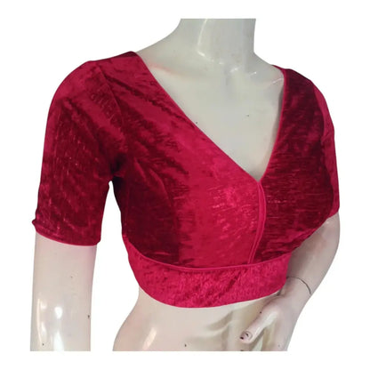 Elegant Raspberry Velvet Readymade Saree Blouse | Designer Blouse - D3blouses