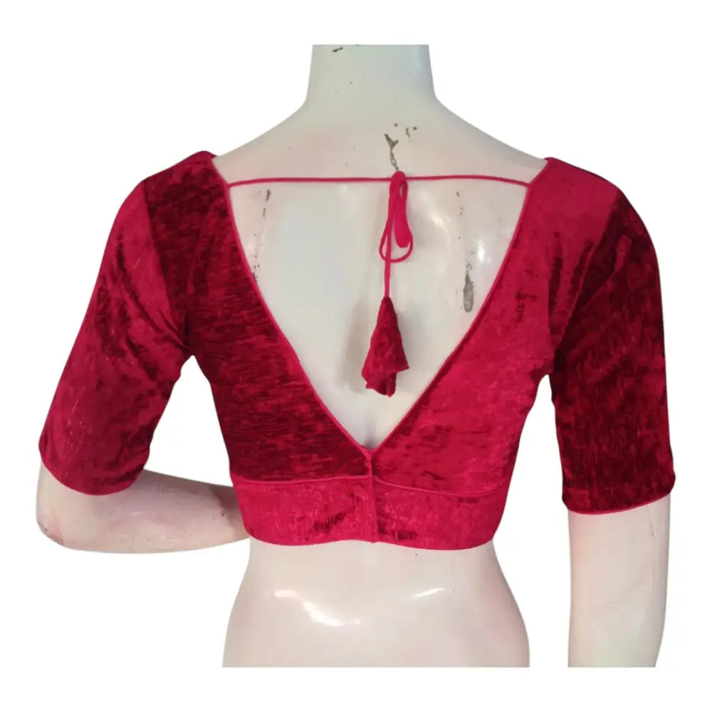 Elegant Raspberry Velvet Readymade Saree Blouse | Designer Blouse - D3blouses