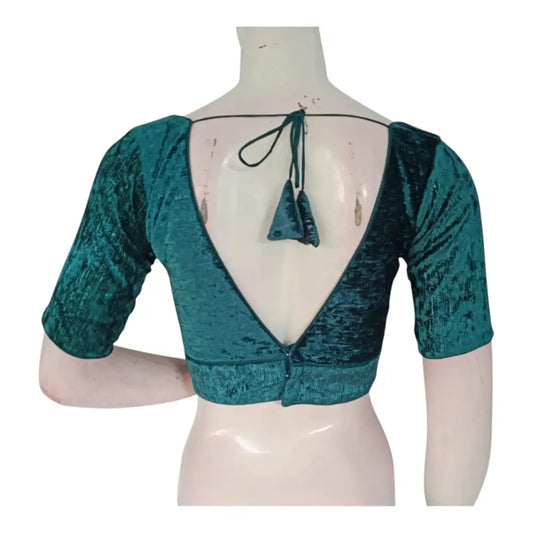 Elegant Teal Green Velvet Readymade Saree Blouse | Designer Blouse - D3blouses