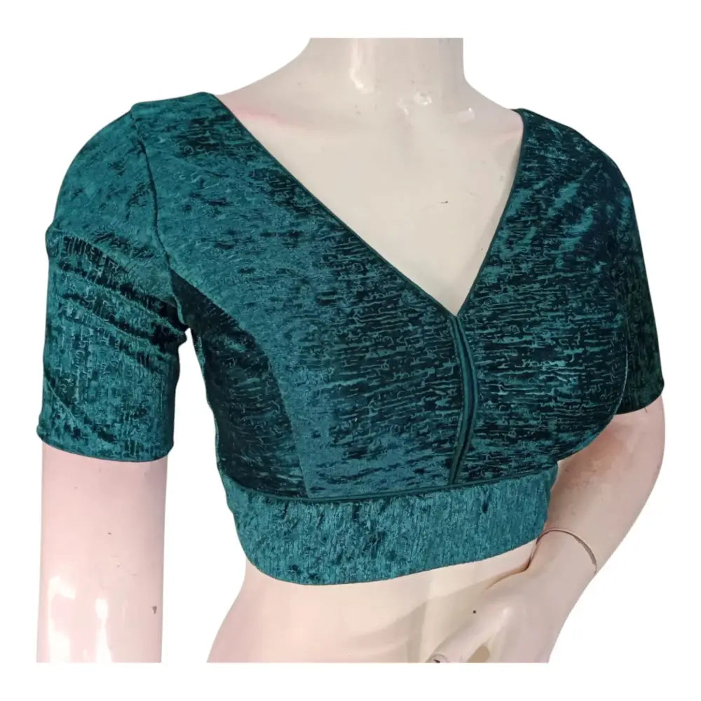 Elegant Teal Green Velvet Readymade Saree Blouse | Designer Blouse - D3blouses