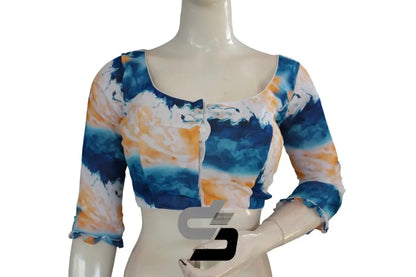 Elegant White Organza Saree Readymade Blouse with 3/4th Sleeves and Tassel Detail - D3blouses