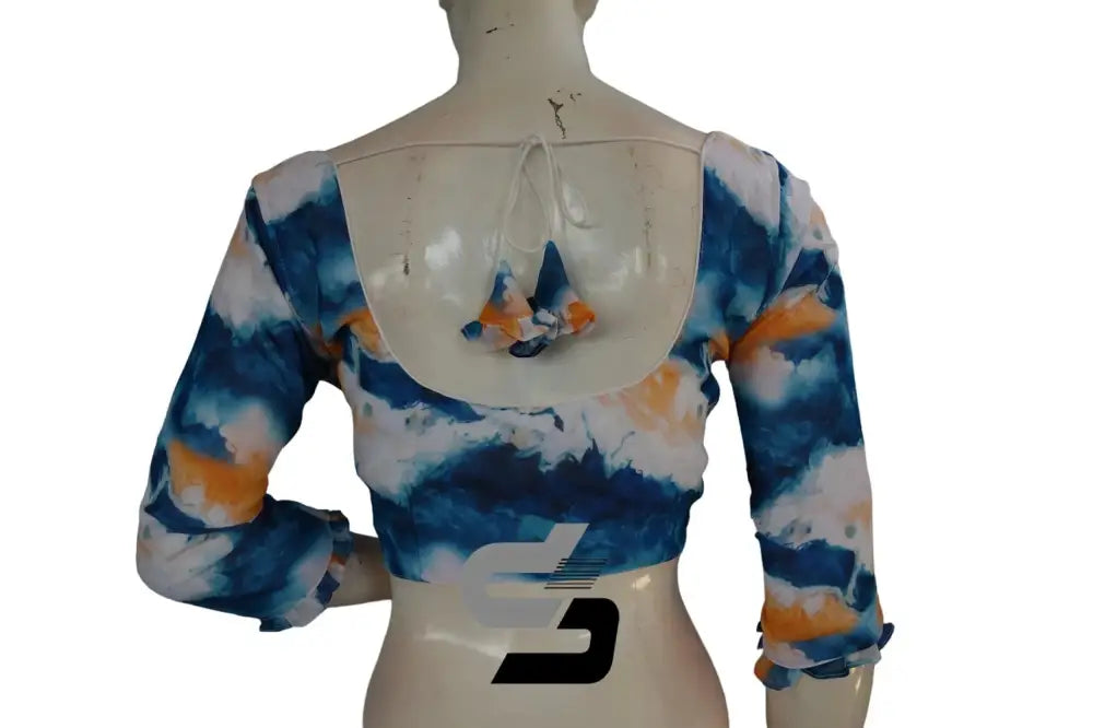 Elegant White Organza Saree Readymade Blouse with 3/4th Sleeves and Tassel Detail - D3blouses