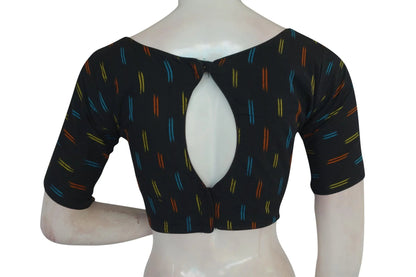 Elevate Your Casual Look with Black Ikkat Boat Neck Designer Saree Blouses - D3blouses