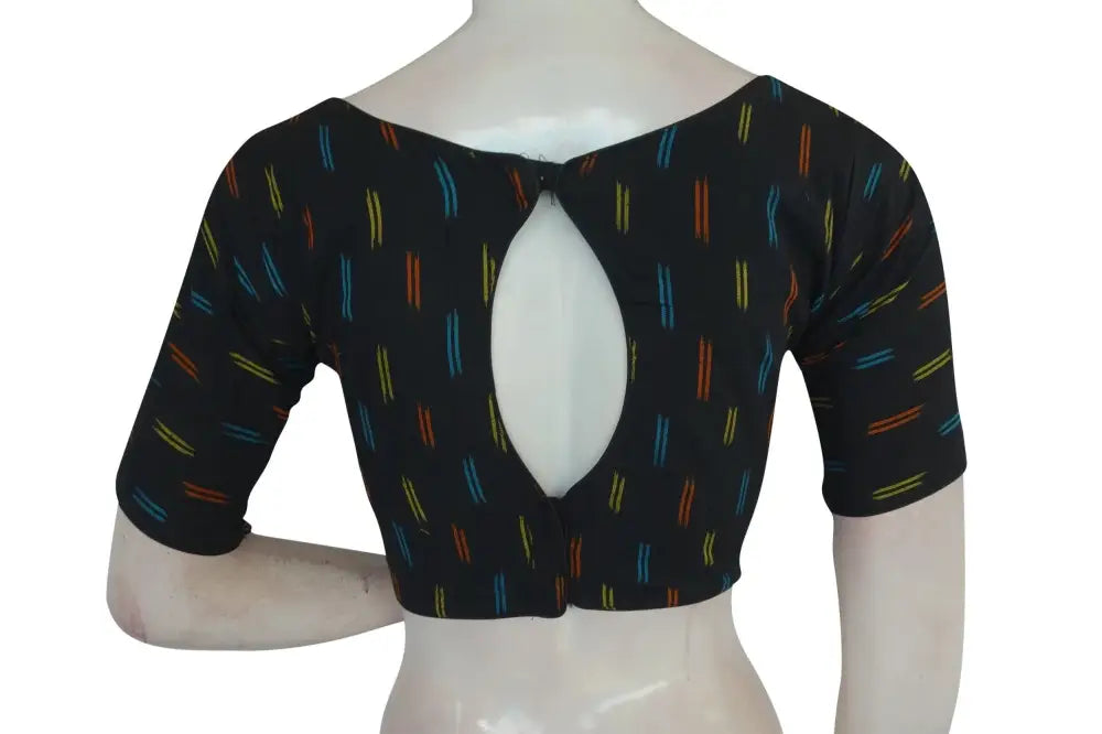 Elevate Your Casual Look with Black Ikkat Boat Neck Designer Saree Blouses - D3blouses