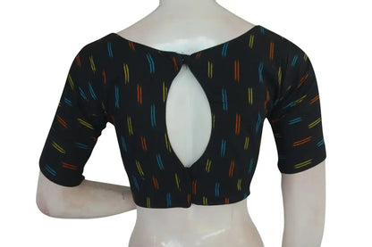 Elevate Your Casual Look with Black Ikkat Boat Neck Designer Saree Blouses - D3blouses