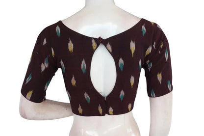 Elevate Your Casual Look with Brown Ikkat Boat Neck Designer Saree Blouses - D3blouses