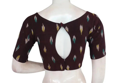 Elevate Your Casual Look with Brown Ikkat Boat Neck Designer Saree Blouses - D3blouses