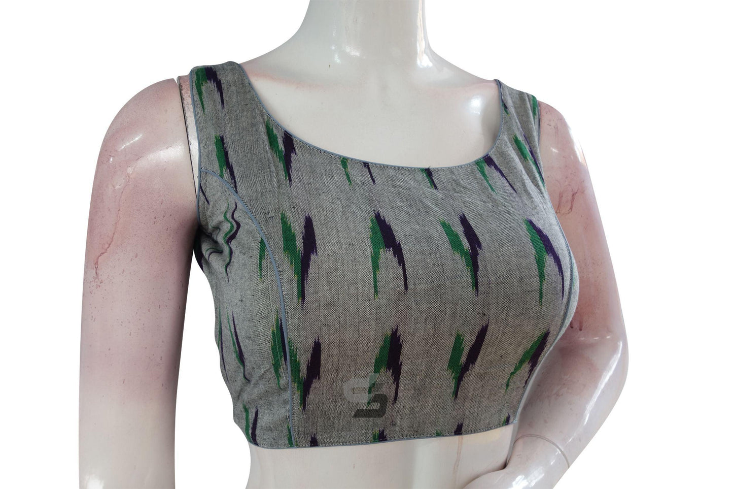 Elevate Your Saree Style with a Grey Ikkat Designer Readymade Saree Blouse - D3blouses