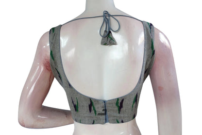 Elevate Your Saree Style with a Grey Ikkat Designer Readymade Saree Blouse - D3blouses