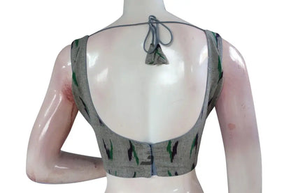 Elevate Your Saree Style with a Grey Ikkat Designer Readymade Saree Blouse - D3blouses