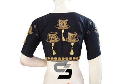 Elevate Your Style, Black High Neck Designer Silk Saree Blouses - D3blouses