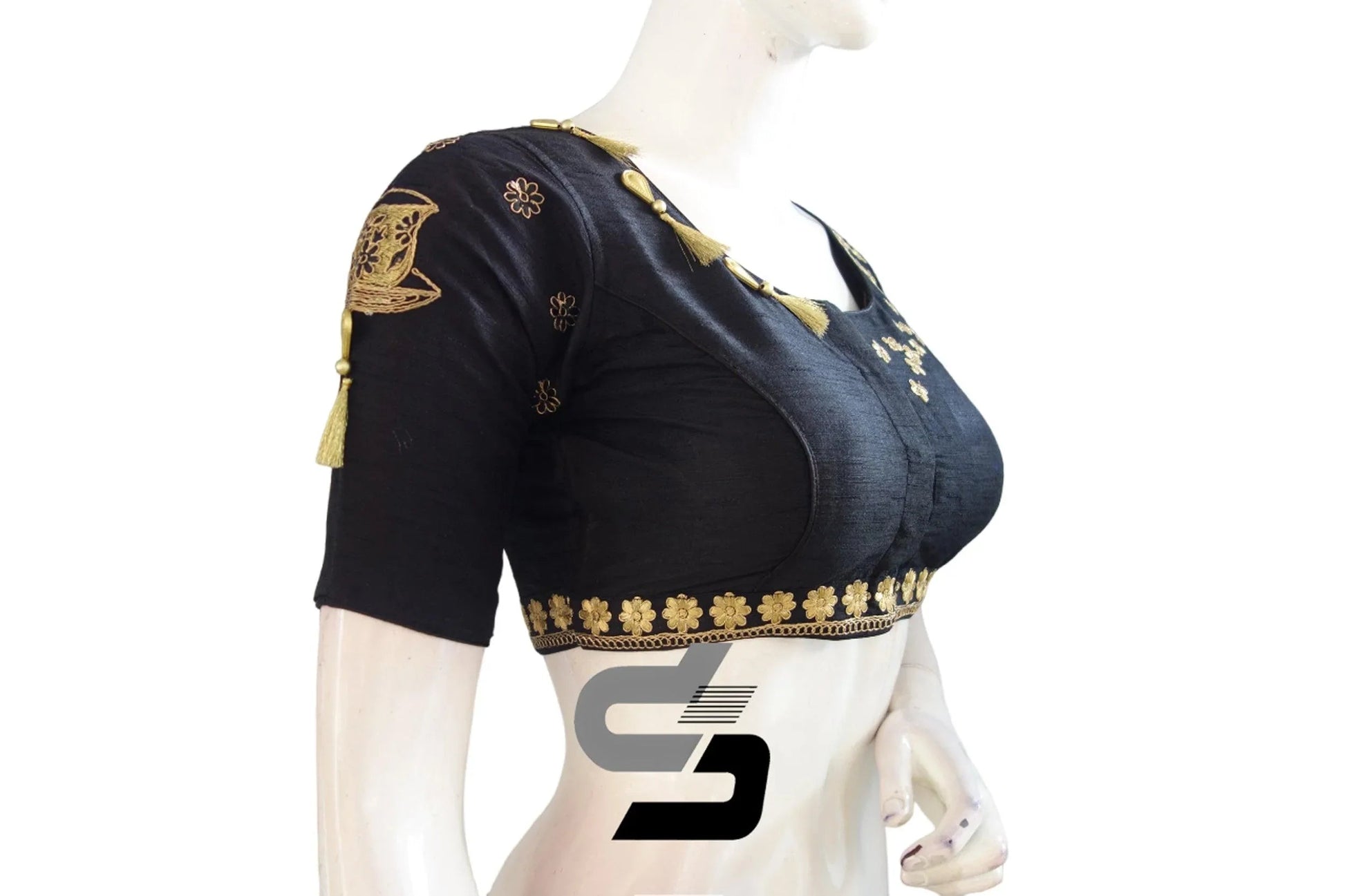 Elevate Your Style, Black High Neck Designer Silk Saree Blouses - D3blouses