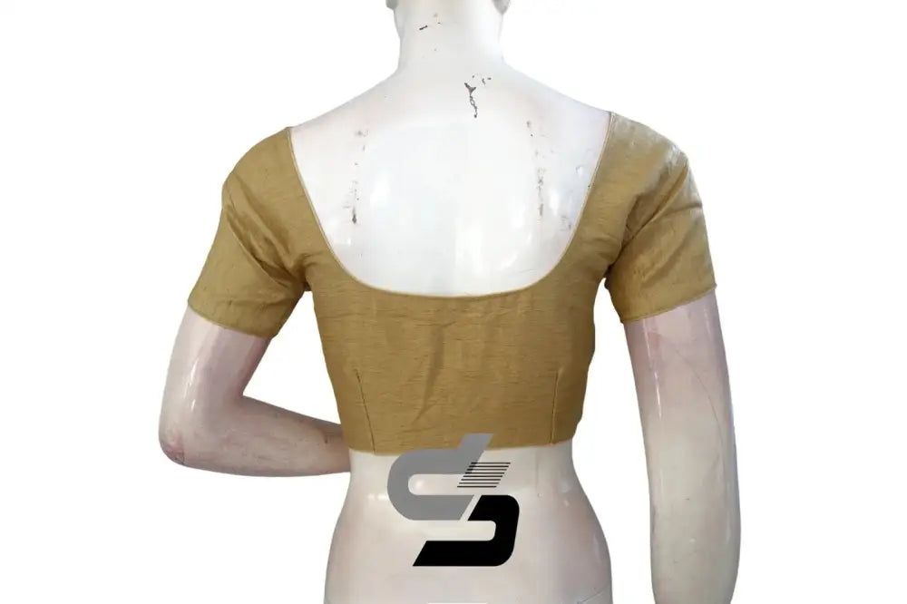 Elevate Your Style, Gold Plain Silk Readymade Saree Blouse (Short Sleeves) - D3blouses