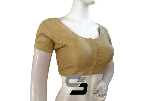 Elevate Your Style, Gold Plain Silk Readymade Saree Blouse (Short Sleeves) - D3blouses