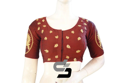 Elevate Your Style, Maroon High Neck Designer Semi Silk Saree Blouse - D3blouses