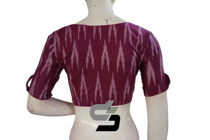 Embrace Elegance: Magenta Color Ikkat Designer Readymade Saree Blouses with Peter Pan Collar - D3blouses