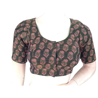 Emerald Elegance: Dark Green Tissue Silk Saree Blouse - D3blouses