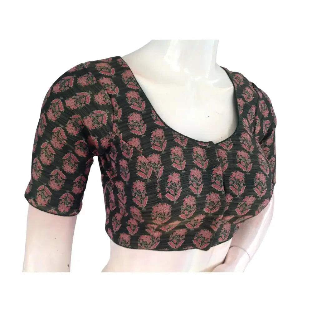 Emerald Elegance: Dark Green Tissue Silk Saree Blouse - D3blouses