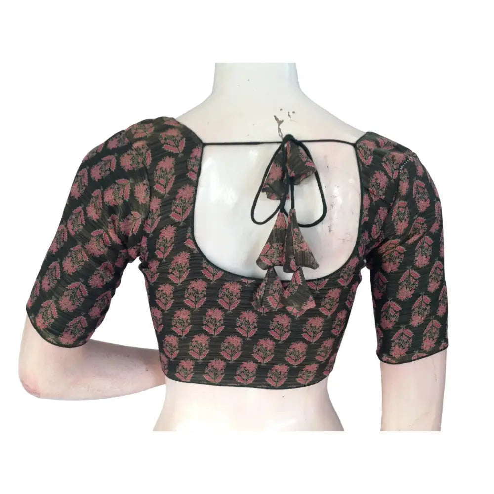 Emerald Elegance: Dark Green Tissue Silk Saree Blouse - D3blouses