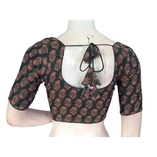 Emerald Elegance: Dark Green Tissue Silk Saree Blouse - D3blouses