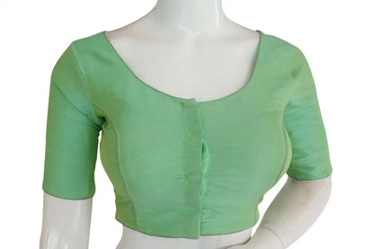 Emerald Elegance, Plain Semi Silk Indian Readymade Saree Blouse - D3blouses