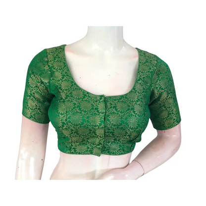 Emerald Green Brocade Silk Blouse | Ready to Wear Blouse - D3blouses