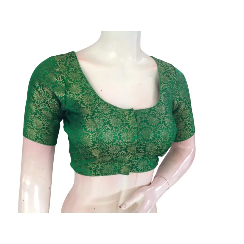 Emerald Green Brocade Silk Blouse | Ready to Wear Blouse - D3blouses