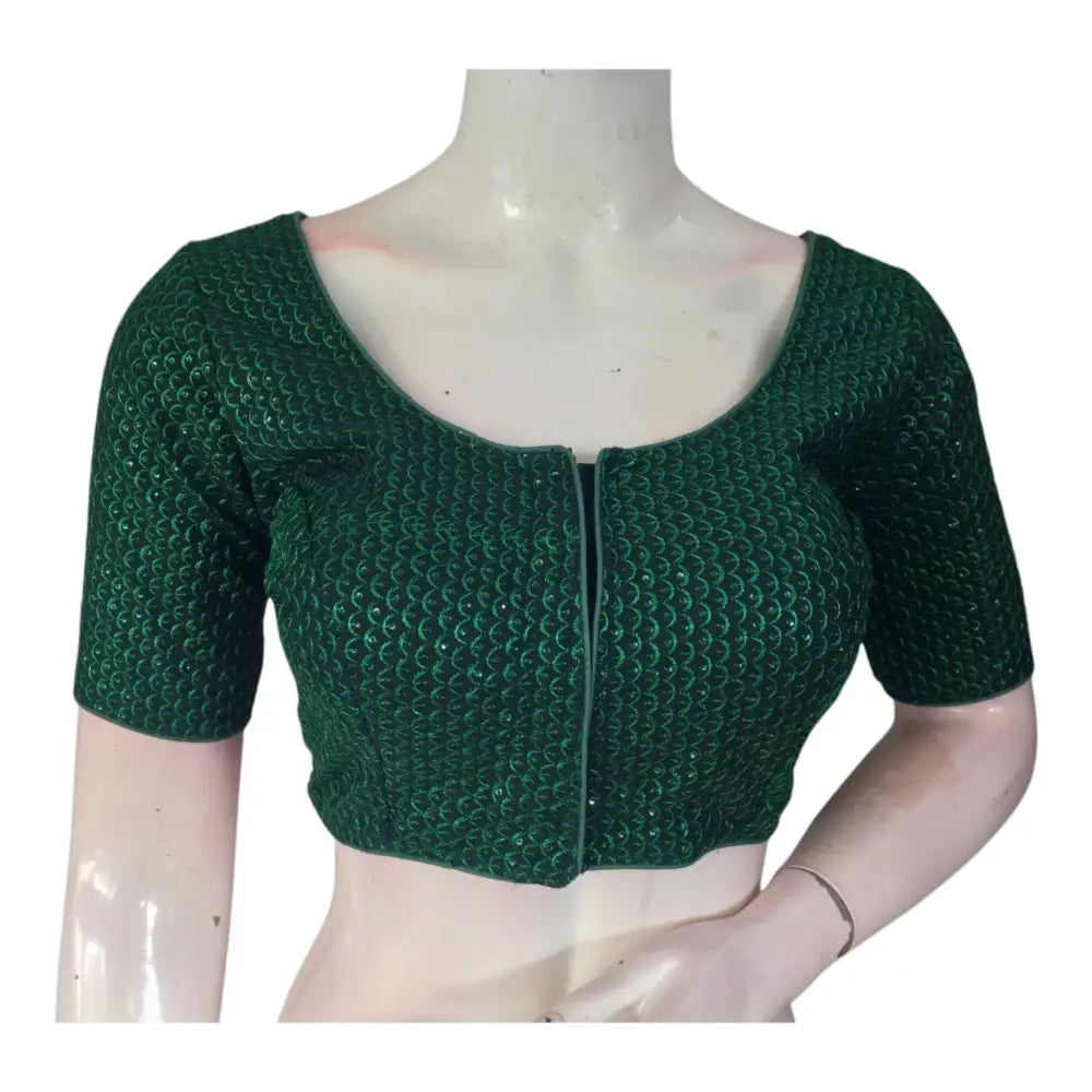 Emerald Green Semi Silk Blouse | Indian Designer Blouse - D3blouses