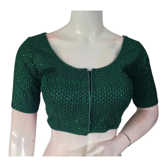 Emerald Green Semi Silk Blouse | Indian Designer Blouse - D3blouses