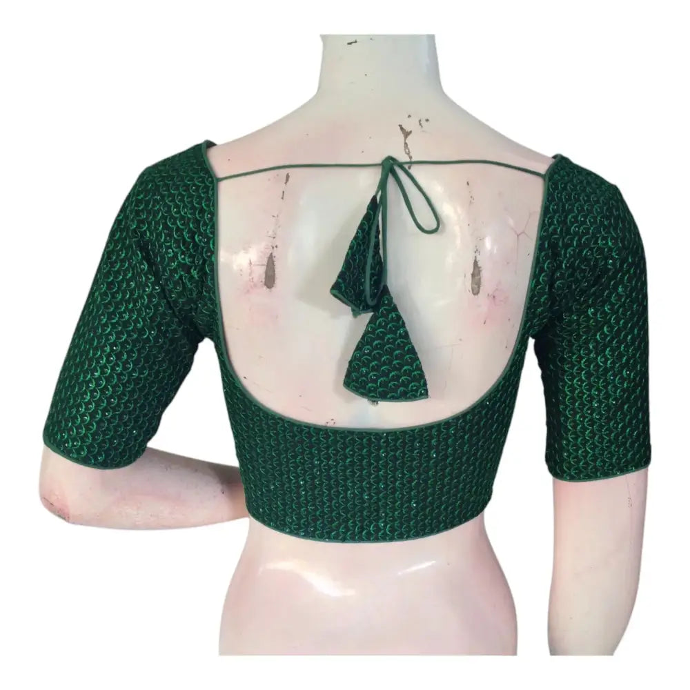 Emerald Green Semi Silk Blouse | Indian Designer Blouse - D3blouses
