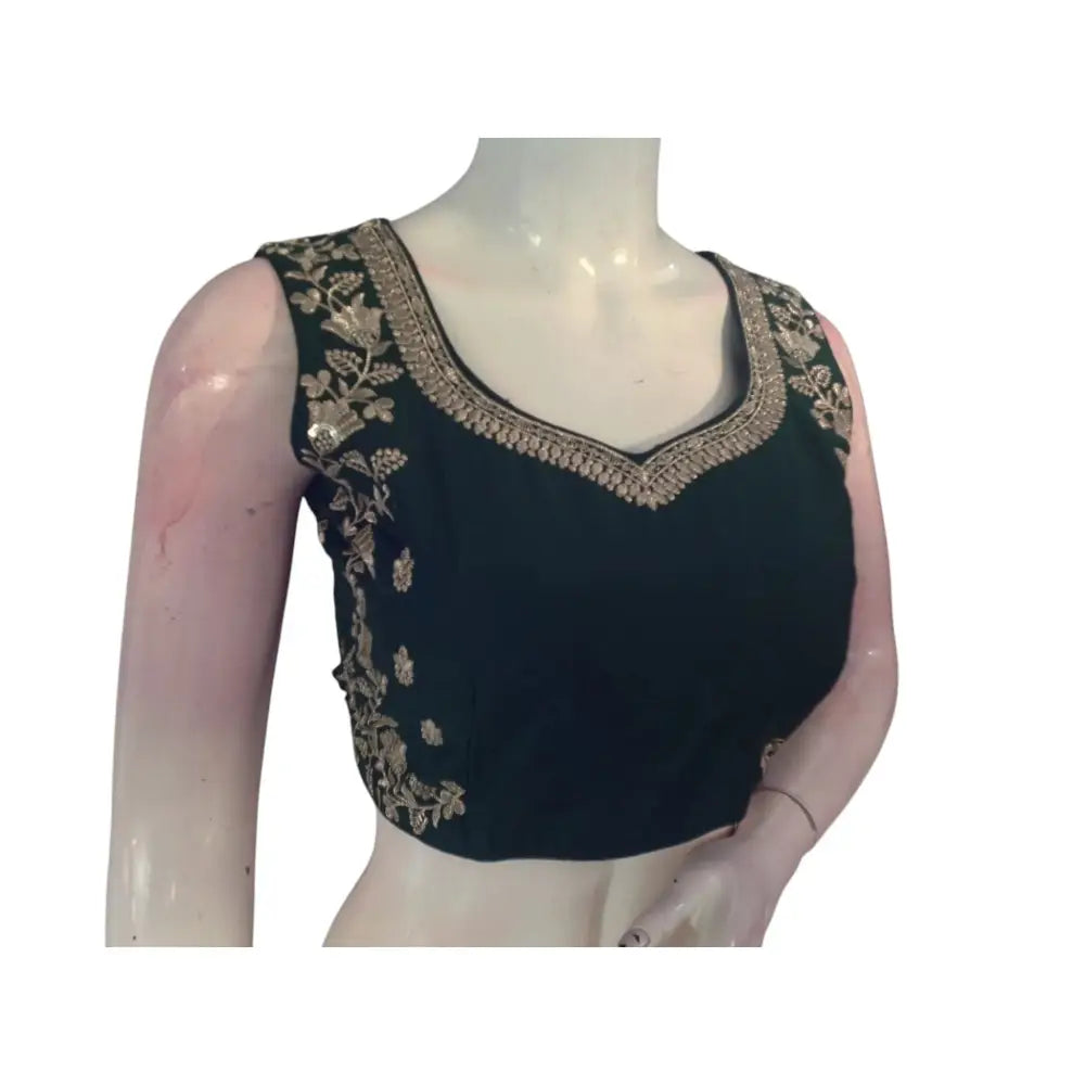 Enchanting Emerald: Dark Green Embroidered Partywear Readymade Blouses - D3blouses