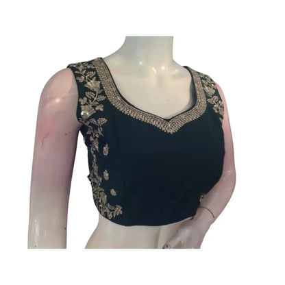 Enchanting Emerald: Dark Green Embroidered Partywear Readymade Blouses - D3blouses