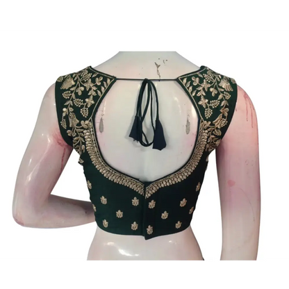 Enchanting Emerald: Dark Green Embroidered Partywear Readymade Blouses - D3blouses
