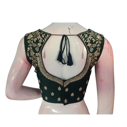Enchanting Emerald: Dark Green Embroidered Partywear Readymade Blouses - D3blouses
