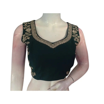 Enchanting Emerald: Dark Green Embroidered Partywear Readymade Blouses - D3blouses