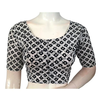 Ethereal Elegance: Off-White High Neck Cotton Saree Blouse - D3blouses