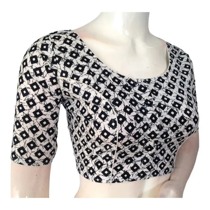 Ethereal Elegance: Off-White High Neck Cotton Saree Blouse - D3blouses