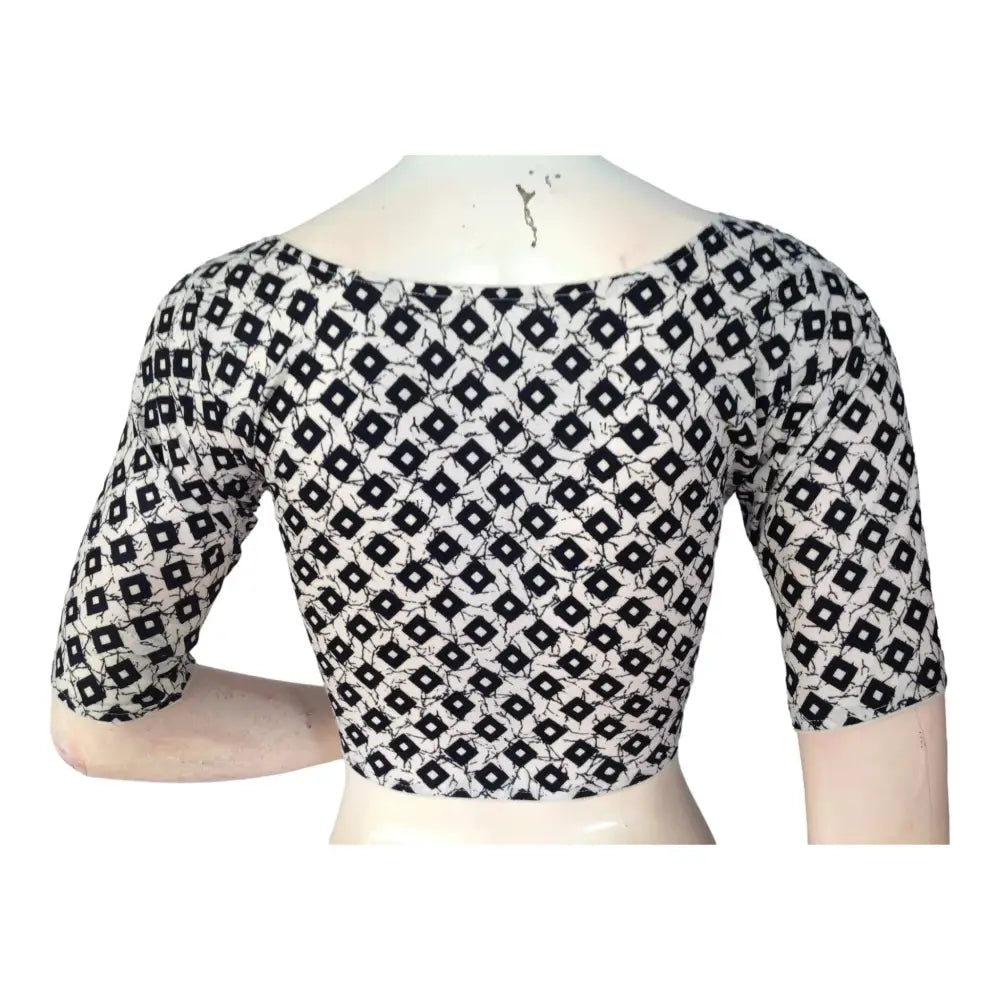 Ethereal Elegance: Off-White High Neck Cotton Saree Blouse - D3blouses