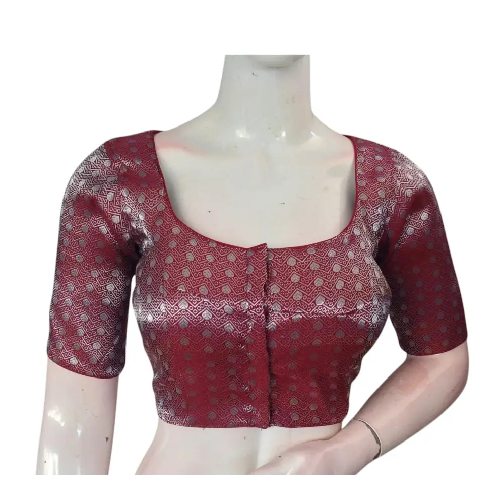 Exquisite Maroon and Silver Banarasi Brocade Readymade Blouse - D3blouses
