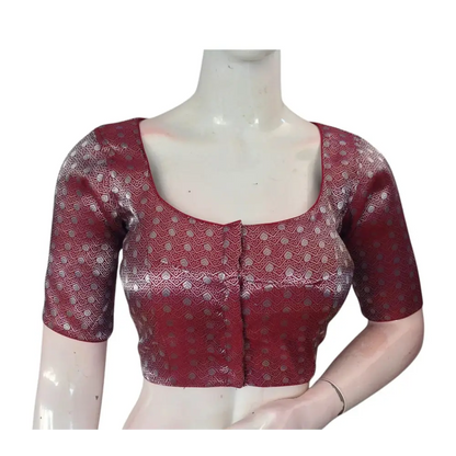 Exquisite Maroon and Silver Banarasi Brocade Readymade Blouse - D3blouses