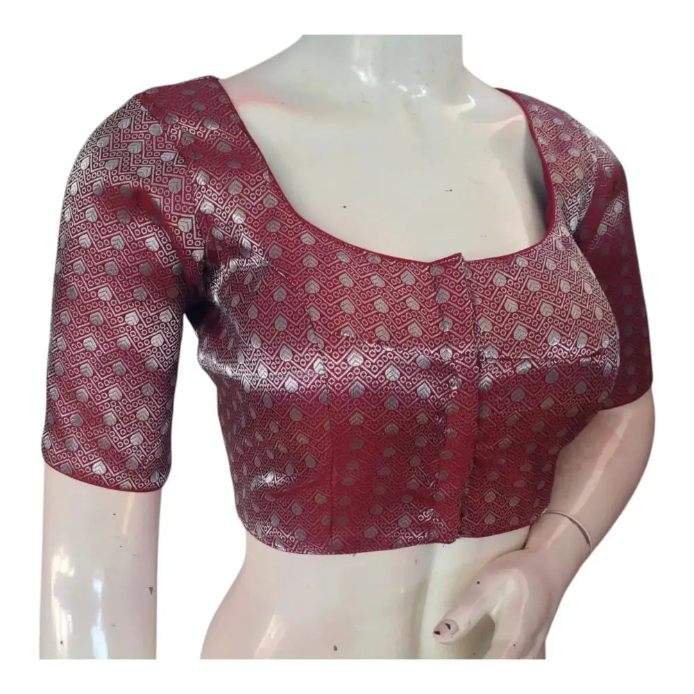 Exquisite Maroon and Silver Banarasi Brocade Readymade Blouse - D3blouses