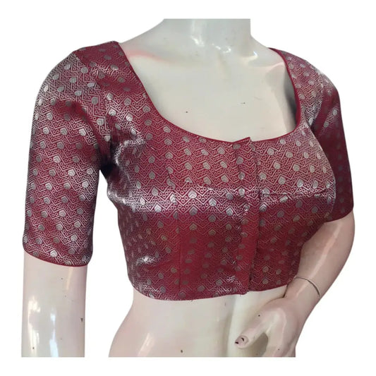 Exquisite Maroon and Silver Banarasi Brocade Readymade Blouse - D3blouses