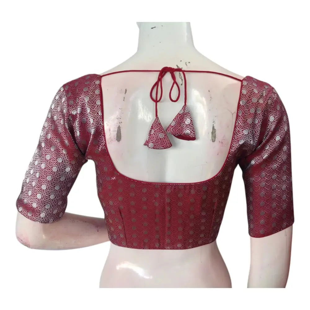 Exquisite Maroon and Silver Banarasi Brocade Readymade Blouse - D3blouses