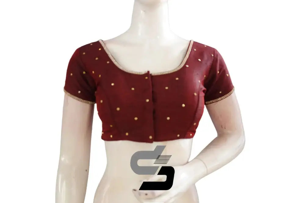 "Exquisite Wine Color Moti Stone Readymade Blouse: Timeless Elegance for Your Wardrobe" - D3blouses